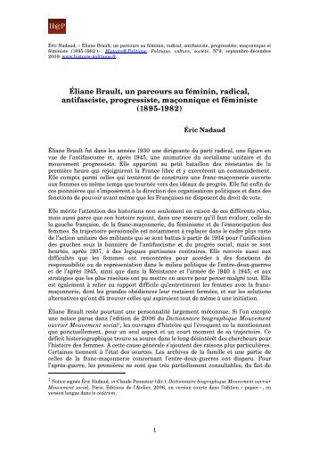 Éliane Brault, un parcours au féminin, radical, antifasciste ...