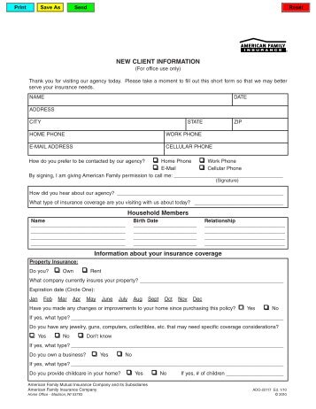 New Client Information Form - American Family Insurance