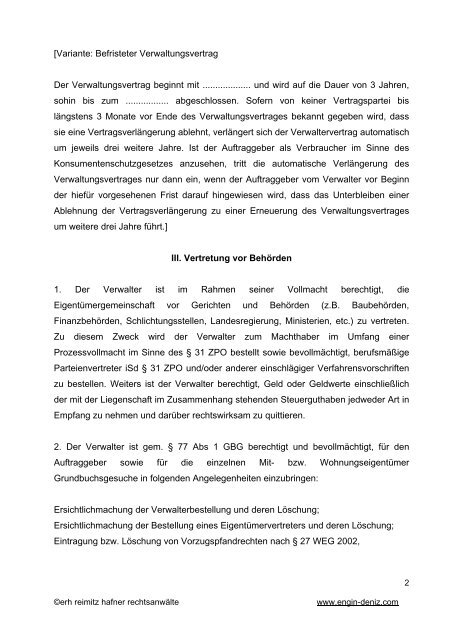 VERWALTUNGSVERTRAG - WOHNUNGSEIGENTUM