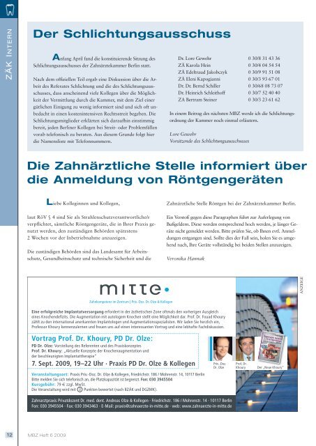 MBZ Ausgabe 06/2009 - Zahnärztekammer Berlin