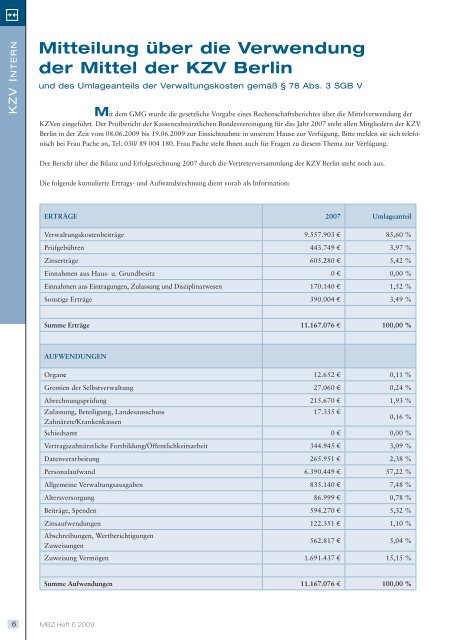 MBZ Ausgabe 06/2009 - Zahnärztekammer Berlin