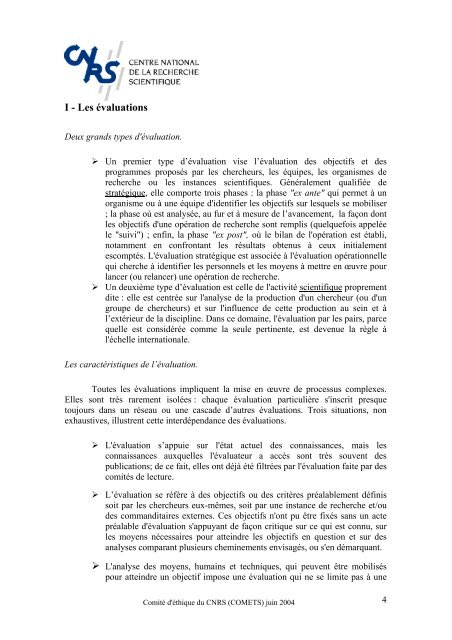 Ethique et ÃƒÂ©valuation - CNRS