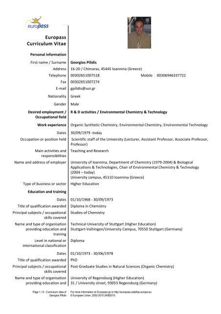 Europass Cv G Pilidis May 2012