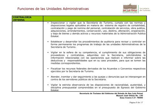 Funciones Contraloria Interna - SecretarÃ­a de Turismo