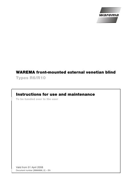 Front-mounted external venetian blind type R 6/10