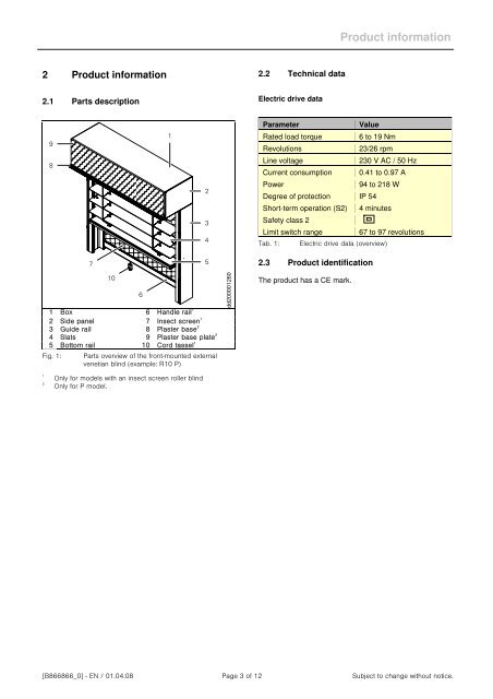 Front-mounted external venetian blind type R 6/10