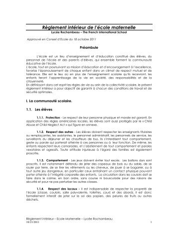 Règlement de l'école maternelle - Lycée Rochambeau