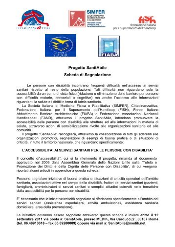 Progetto SanitAbile Scheda di Segnalazione - simferweb.net