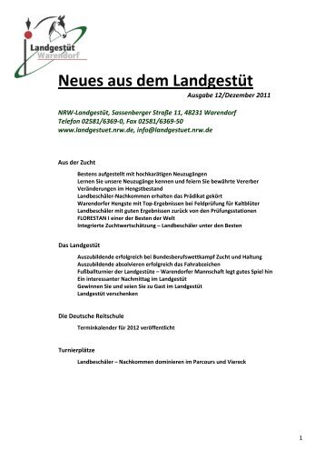 Neues aus dem Landgestüt - Landesregierung Nordrhein-Westfalen