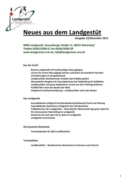 Neues aus dem Landgestüt - Landesregierung Nordrhein-Westfalen