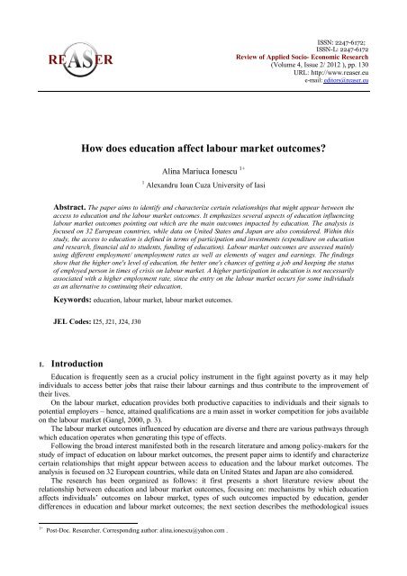 How does education affect labour market outcomes? - Review of ...