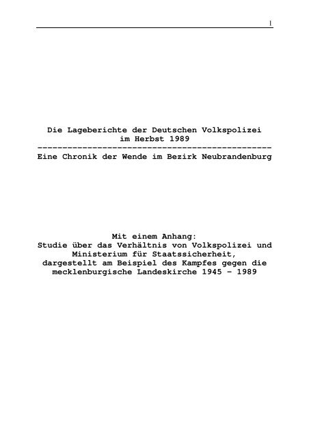 Die Lageberichte der Deutschen Volkspolizei im Herbst 1989. Eine ...