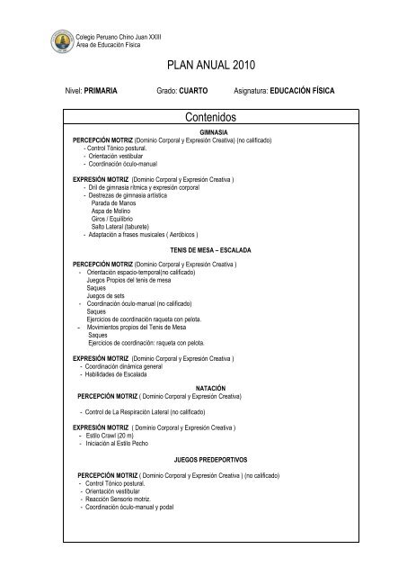 PLAN ANUAL 2010 Contenidos - CEP Peruano-Chino Juan XXIII