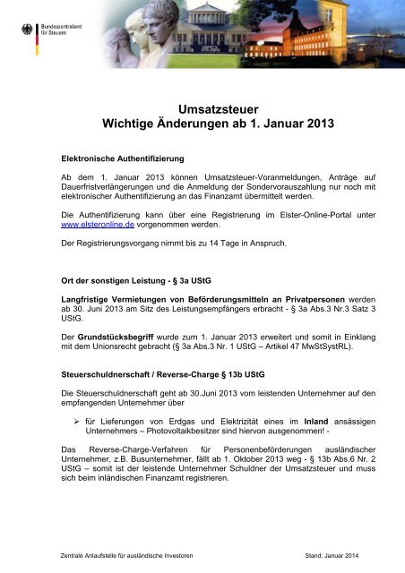 Umsatzsteuer-Ãnderungen ab 01.01.2013