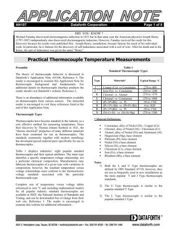 Practical Thermocouple Temperature Measurements - Dataforth