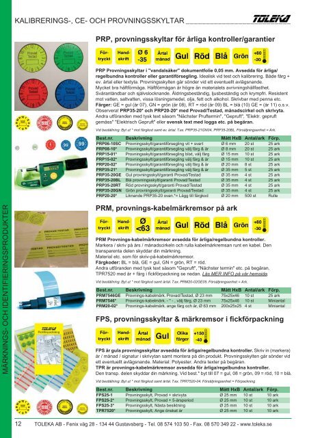 Part-, kabel- och ledningsmärkning - Toleka