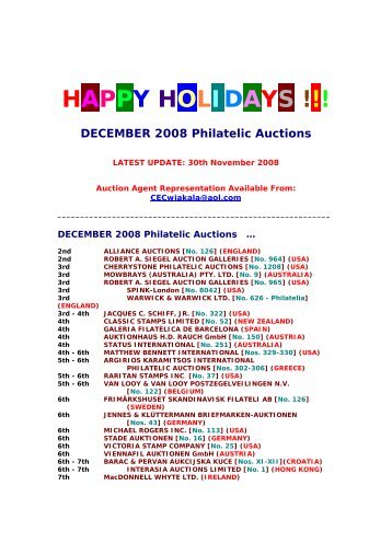 HAPPY HOLIDAYS !!! DECEMBER 2008 Philatelic Auctions - Japhila