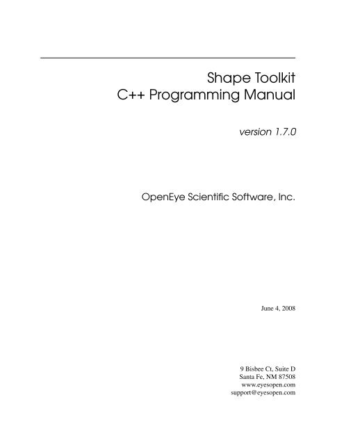 Shape Toolkit, C++ Programming Manual