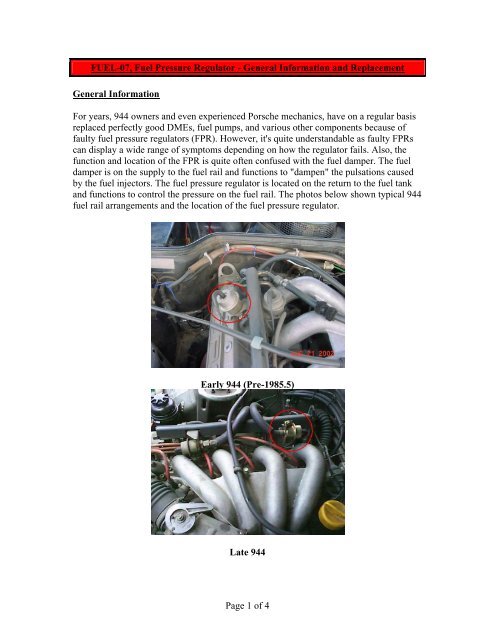 Fuel Pressure Regulator - General Information and ... - Clark's Garage