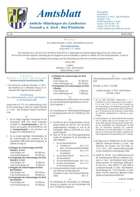 Amtsblatt Amtliche Mitteilungen des Landkreises Neustadt ad Aisch