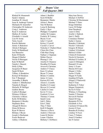 Deans' List Fall Quarter 2003