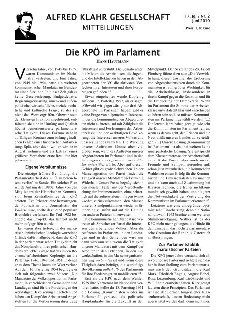Mitteilungen der Alfred Klahr Gesellschaft, Nr. 2/2010, als pdf-Datei