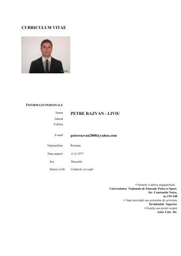 CURRICULUM VITAE PETRE RAZVAN - LIVIU - UNEFS Bucuresti