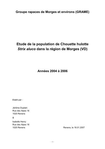 Etude de la population de Chouette hulotte Strix aluco ... - Natures.ch