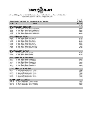 Spikes-Spider Price List 2009-2010 Hompage GB-D