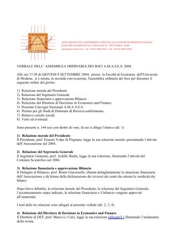 Verbale dell'Assemblea dei Soci - AMASES