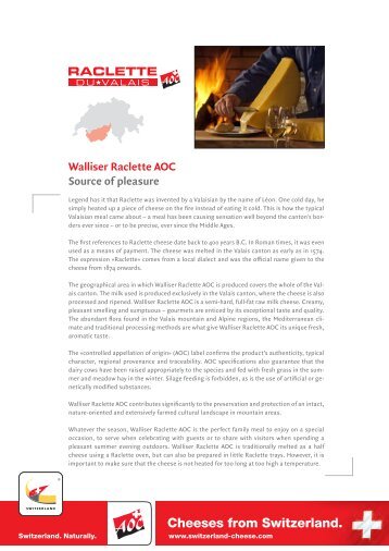 Factsheet Raclette du Valais AOC - Switzerland Cheese