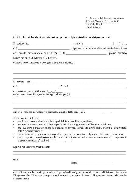 Modulo richiesta autorizzazione per attivitÃ esterne docenti