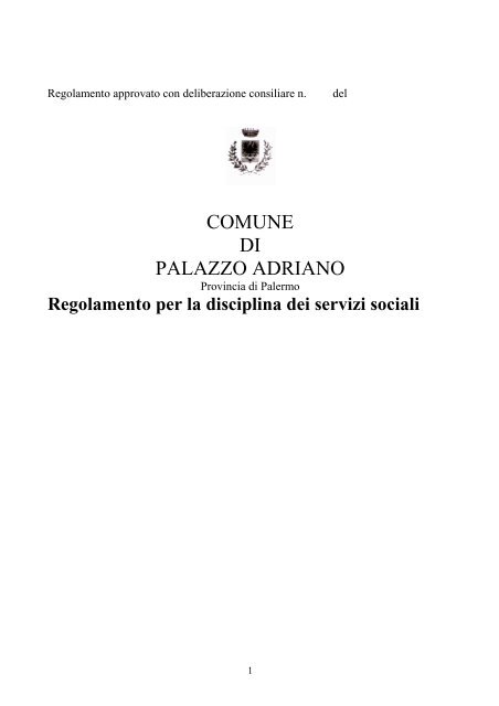 Regolamento disciplina Servizi Sociali - Comune di Palazzo Adriano