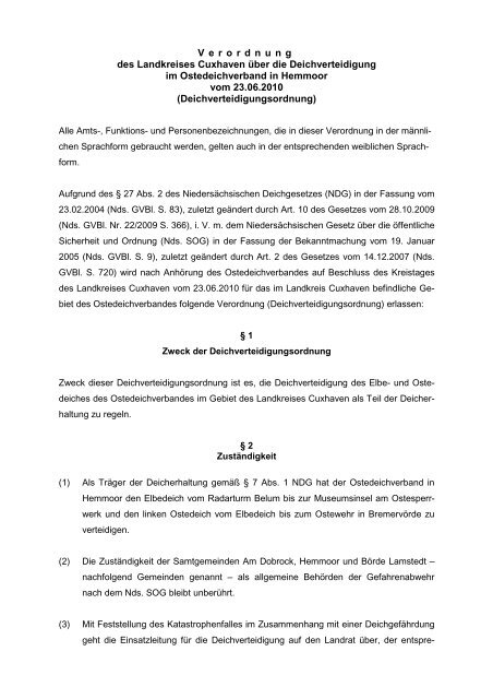 Deichverteidigungsordnung Ostedeichverband - beim Landkreis ...