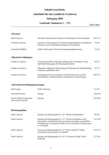 Jahresinhaltsverzeichnis 2009 - beim Landkreis Cuxhaven