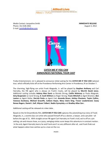Catch Me If You Can Tour Casting Press Release - Hennepin ...