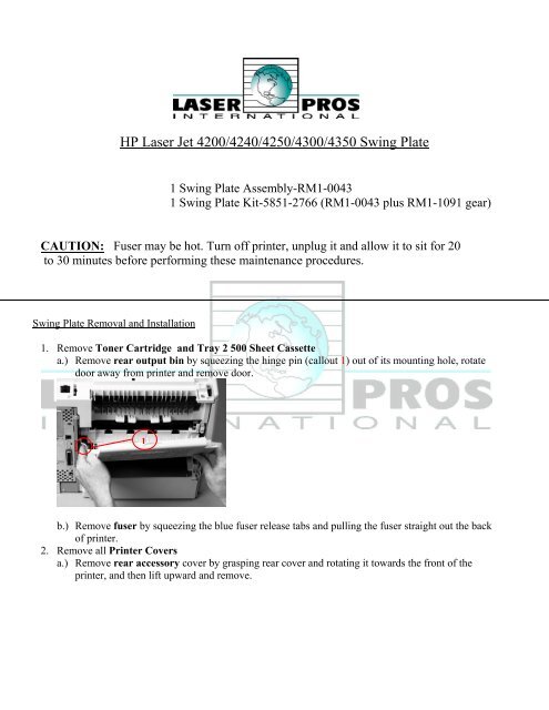 HP LaserJet 4200, 4240, 4250, 4300, 4350 Swing Plate ...
