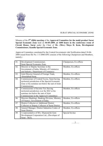 SURAT SPECIAL ECONOMIC ZONE Minutes of the 5 ... - Kasez.com