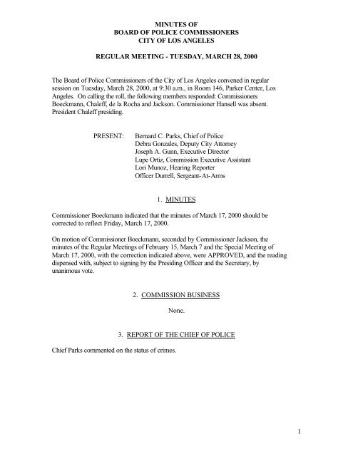 Police Commission Meeting Minutes - Los Angeles Police Department