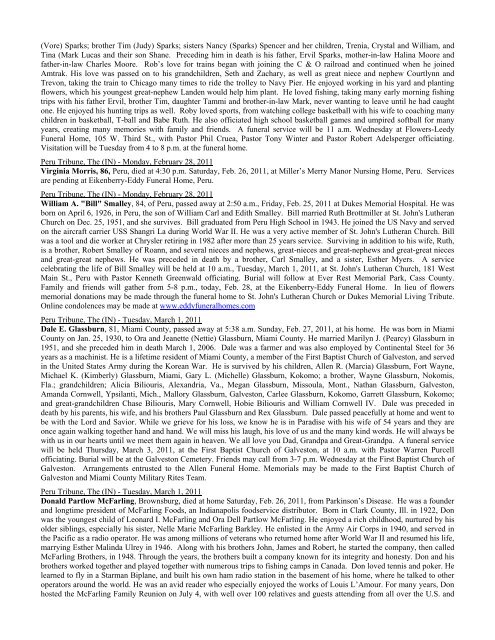 Peru Tribune Obituaries: 2011 - Debby's Web Pages