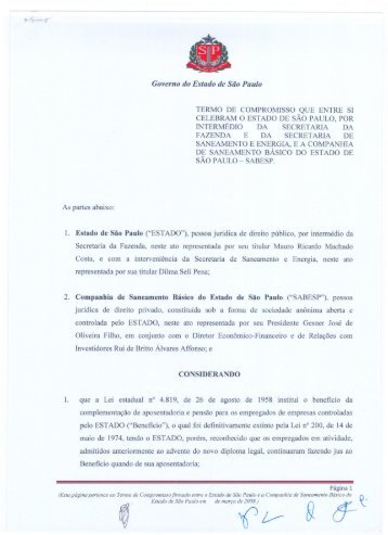 Termo de Compromisso - marÃ§o 2008 - Sabesp