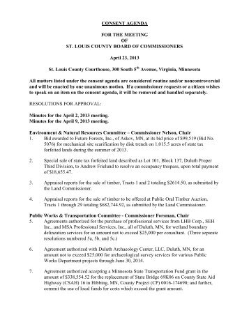 CONSENT AGENDA FOR THE MEETING OF ST. LOUIS COUNTY ...