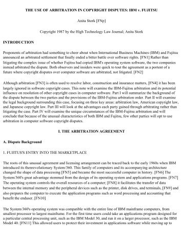 THE USE OF ARBITRATION IN COPYRIGHT DISPUTES: IBM v