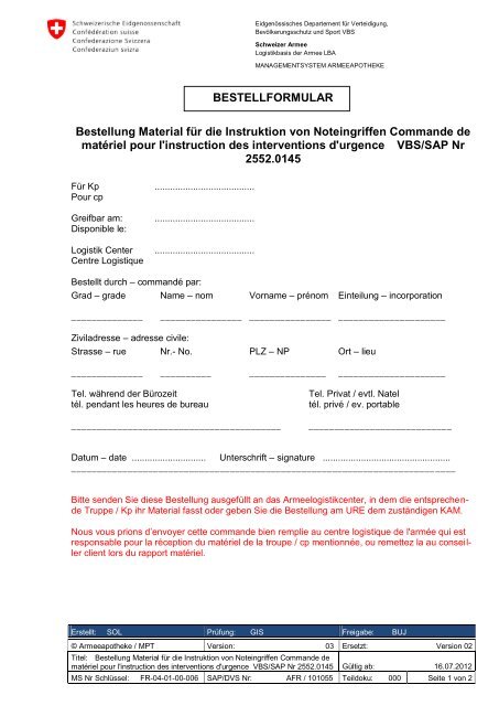 Material für die Instruktion von Noteingriffen - Logistikbasis der ...