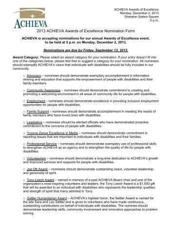 2013 ACHIEVA Awards of Excellence Nomination Form