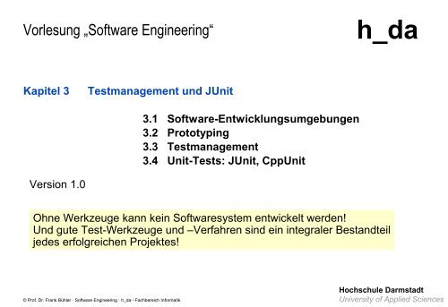 Testen, Testmanagement, Unit-Tests - beim Fachbereich Informatik ...