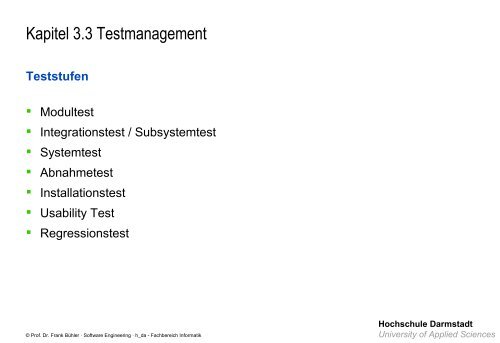 Testen, Testmanagement, Unit-Tests - beim Fachbereich Informatik ...