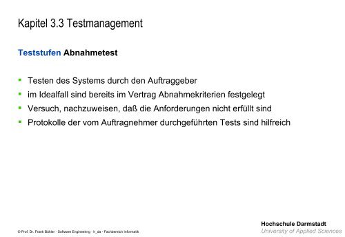 Testen, Testmanagement, Unit-Tests - beim Fachbereich Informatik ...