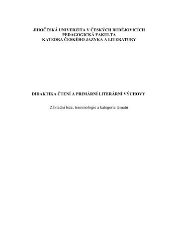 DIDAKTIKA ČTENÍ A PRIMÁRNÍ LITERÁRNÍ VÝCHOVY - eAMOS