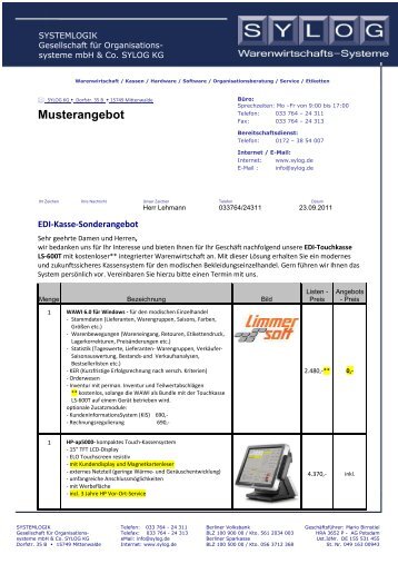 Musterangebot WAWI+LS600-1 EDI - Sylog KG